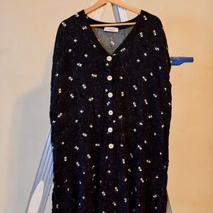 Black Button-Up Cardigan with White Accents